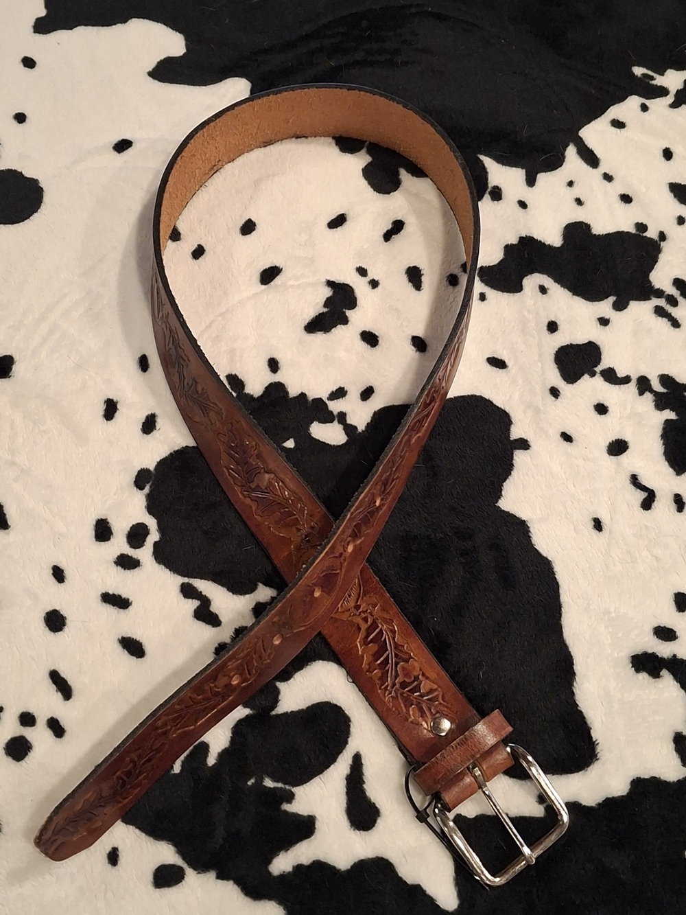 Kids Tooled Leather Brown Belt - Classic Western Style